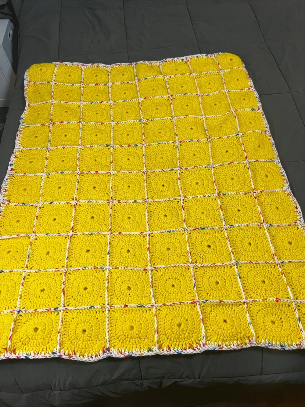 Handmade Crocheted Afghan Reversible Bee Print Granny Baby Throw Blanket 43x36